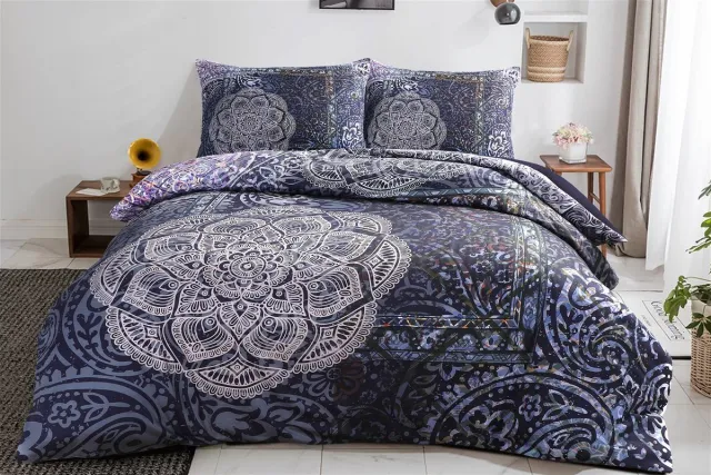 Padiro dekbedovertrek 200 x 240 cm - extra groot XXL - Katoensatijn - Meerkleurig / Blauw - Oriëntaals, Mandalapatroon - Met 2 kussenslopen 60 x 70 cm - 3-delig voor 2 personen