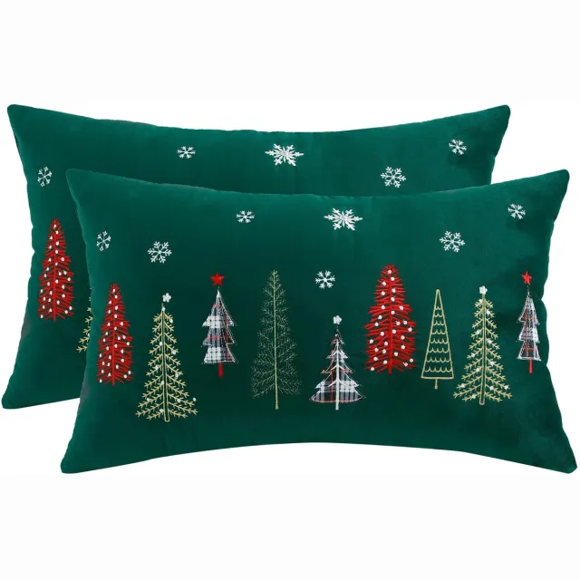 Unyqoos Set van twee fluwelen kussenhoezen met kerstmotief voor feestelijke decoratie groen