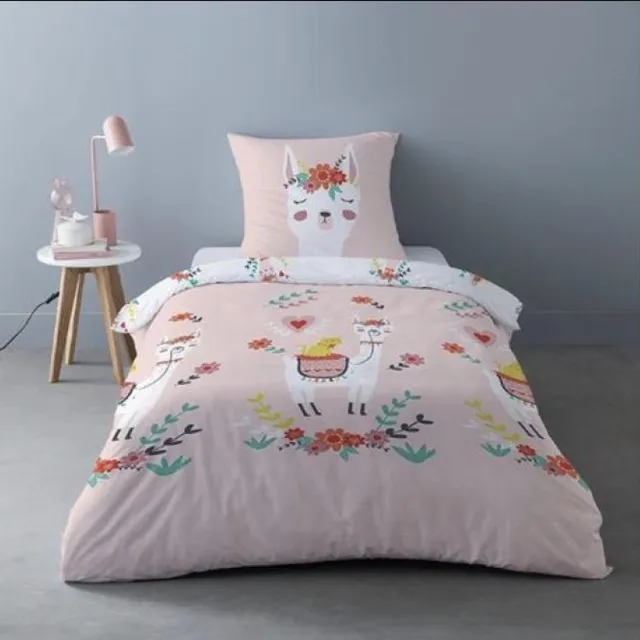 Better Nights Kinderdekbedovertrek Cuzco- Lama- dubbel geprint- 140x200- 1 kussensloop 65x65 roze