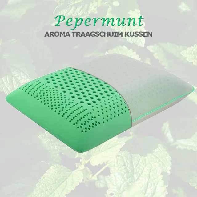 Cubexcom Aromatherapie Hoofdkussens Traagschuim, Therapie Orthopedisch Slaapkussen, Nekklachten, Slaapkussen met Aroma , Ergonomisch Kussen, Memory Foam Kussen, Orthopedisch Kussen, Hoofdkussens, PEPERMUNT, 60x40x15 cm wit pepermunt
