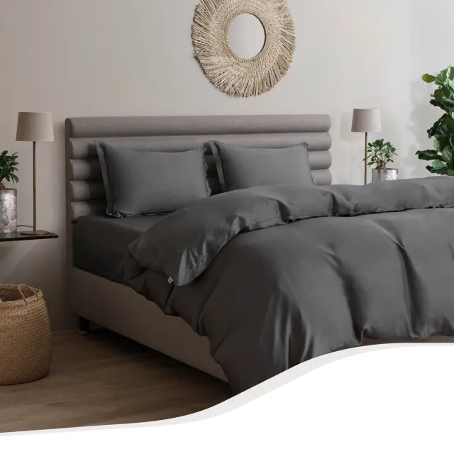TEMPUR Home by TEMPUR® - Dekbedovertrek van 100% zijdezachte Bamboe - strijkvrij en droger geschikt - Nature - 260x240 cm - zonder kussensloop Antraciet