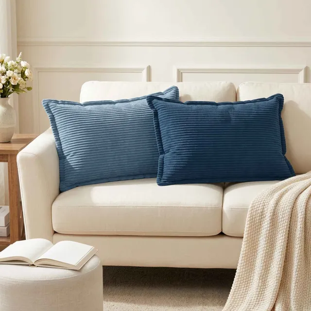 vidaXL Kussensloop 2 st HOUTEN Blauw 50 x 70 cm corduroy
