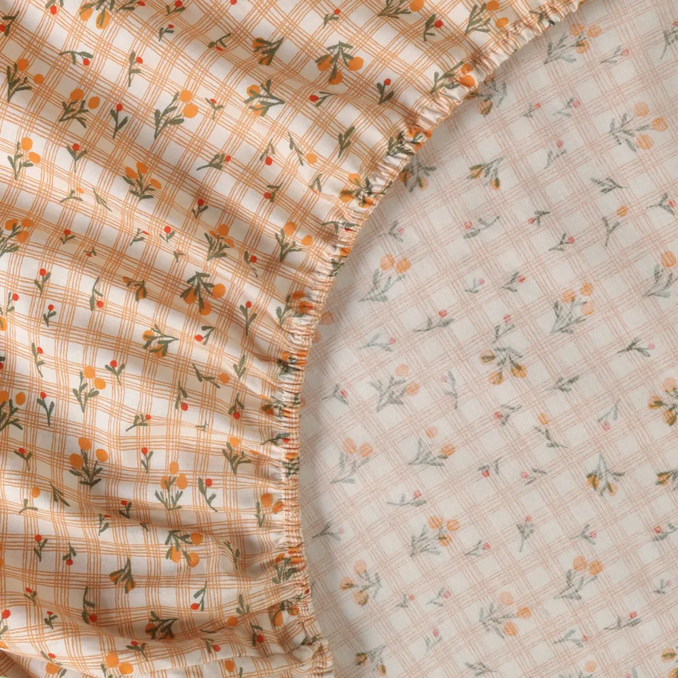 NOUS Living katoenen hoeslaken met bloemenprint oranje, foto 3