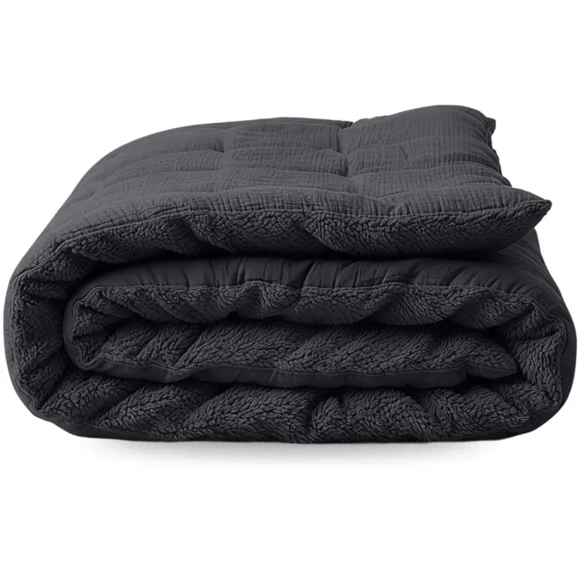 Zelesta Teddy Katoen Mousseline - Dekbed zonder overtrek Katoen - Wasbaar hoesloos dekbed - 2 in 1 - Anthracite - 200x200cm