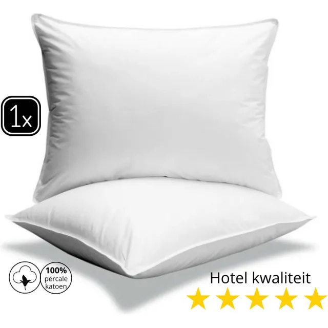 Droomtextiel Katoen Hoofdkussen - Hotelkwaliteit - 60x70 cm - Ultiem Comfort - Verlicht Nek- en Rugklachten - Anti Allergie - Katoen Tijk - Geschikt voor Geschikt voor rug, zij- en buikslapers Wit