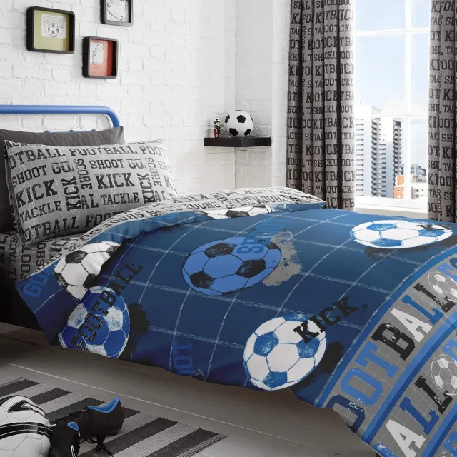 Famanu Voetbal dekbedovertrekset, polykatoen, blauw, dubbel Neutraal