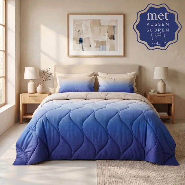 Sleep comfy Gradient Zomer Dekbed - 240x220 cm - Blauw - met 2 Kussenslopen 60x70 cm - Dekbed Zonder Overtrek - Lichtgewicht & Ademend - Anti-Allergie - Geschikt voor Thuis, Camping & Caravan