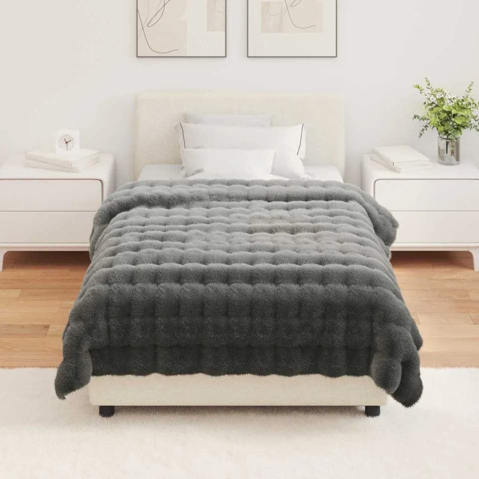 vidaXL Antislip deken van imitatie konijnenbont OLITE Donkergrijs, foto 4
