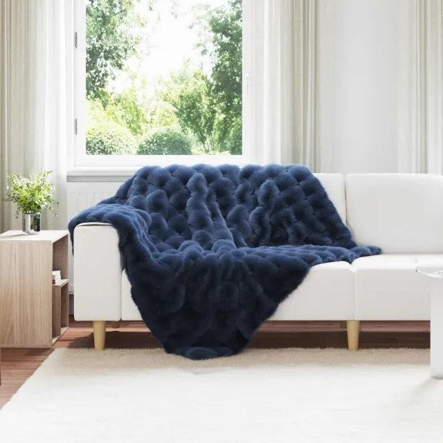 vidaXL Antislip deken van imitatie konijnenbont OLITE 4 st Marineblauw, foto 2