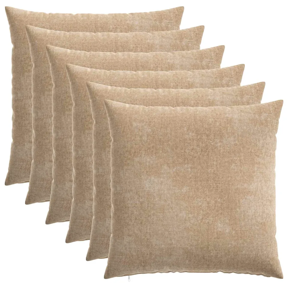 vidaXL Kussensloop 6 st HEERLEN Taupe 65 x 65 cm Chenille Stof, foto 3