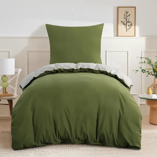 Unyqoos Omkeerbaar en strijkvrij beddengoedset met ritssluiting in olijfgroen en beige Olijfgroen Beige