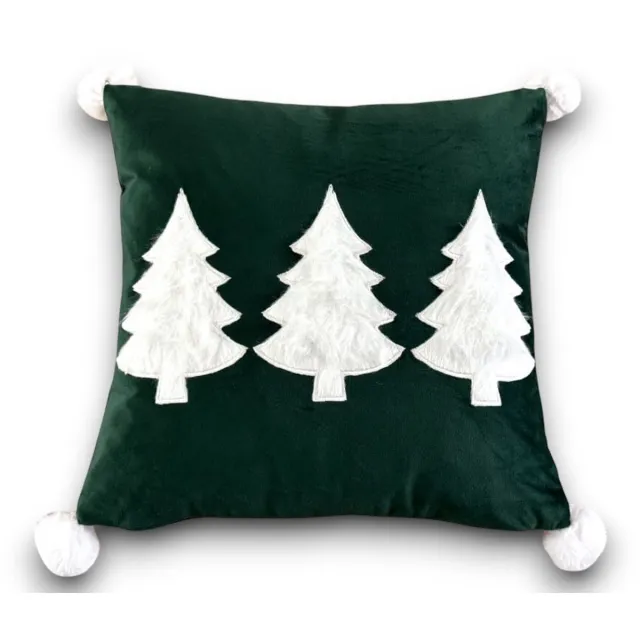 DeHome Kerstkussenhoes 40x40 cm Groen met Kerstbomen - Decoratief