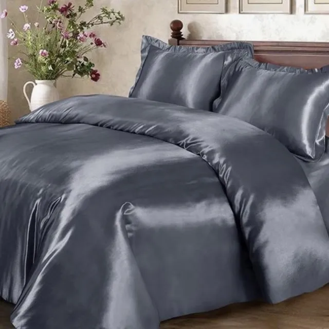 Beauty Silk dekbedovertrek -Glans Satijn Uni -Tweepersoons -200x200/220 cm +2 kussenslopen 60x70 cm- Antraciet