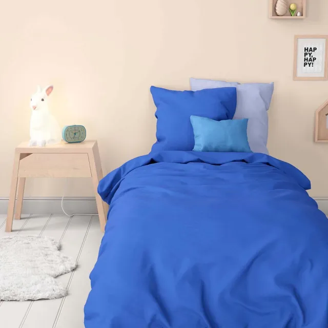 Mistral Home DEKBEDOVERTREK - katoen renforcé - 140 x 200 cm + 65 x 65 cm - eenpersoons - effen kleur - blauw - Voor kinderen