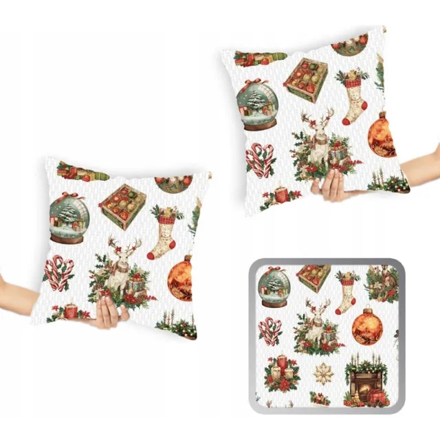 Designpremium 2x Katoenen Satijnen Kussensloop 40x40 cm - Kerstprint multicolor