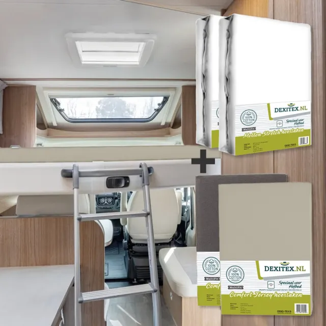 dexitex hefbed 2 x Molton & 2 hoeslakens Zandkleur + Antraciet / Geschikt voor Camper 2 x Molton + 2 x Hoeslaken (Zandkleur + Antraciet)