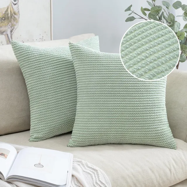 Ibenzoa Kussenslopen Set van 2 voor Bank en Slaapkamer - Luxe Corduroy Fluweel, 40 x 40 cm, Groen Bonengroen