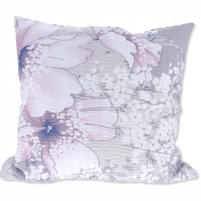 Fan Kussensloop Kora 70x80 cm - Grijs met Grote Roze Bloemen Grijs met roze bloemenprint