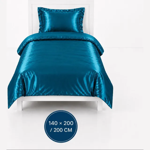 Roden Blue Satijnen Dekbedovertrek - Petrolblauw - 140x200/220 - Luxe & Koel - Zacht & Ademend - Incl. Kussenslopen Petrol Blauw