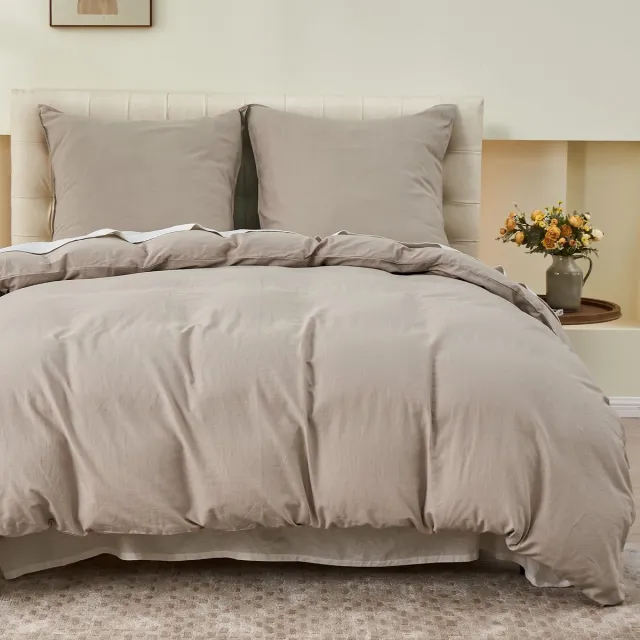 JGS ® Ademend Linnen-Katoen Beddengoedset met Luxe Textuur voor Elke Slaapkamer, Inclusief Kussensloop kaki