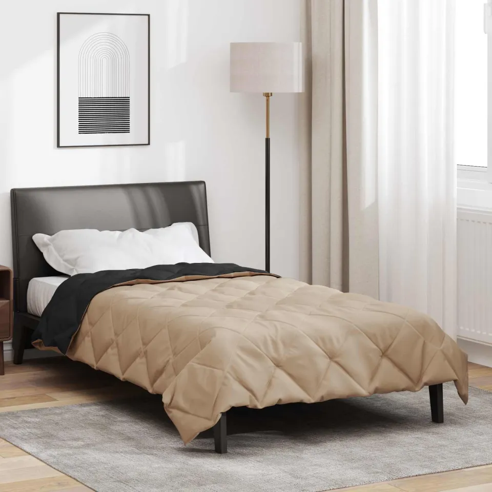 vidaXL Vol jaar dekbed 140 x 200 cm 300 gsm Microvezel Zwart en Taupe, foto 4