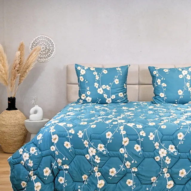 Happybed All year dekbed enkel 140x200 - Eenpersoonsdekbed - Wasbaar dekbed zonder overtrek - Bedrukt dekbed zonder hoes - Hoesloos Dekbed met Print - Blue Blossom