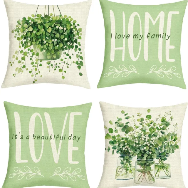 Ibenzoa Kussenslopen Set van 4 met Groene Bladeren voor Sfeervolle Decoratie in Huis en Woonkamer