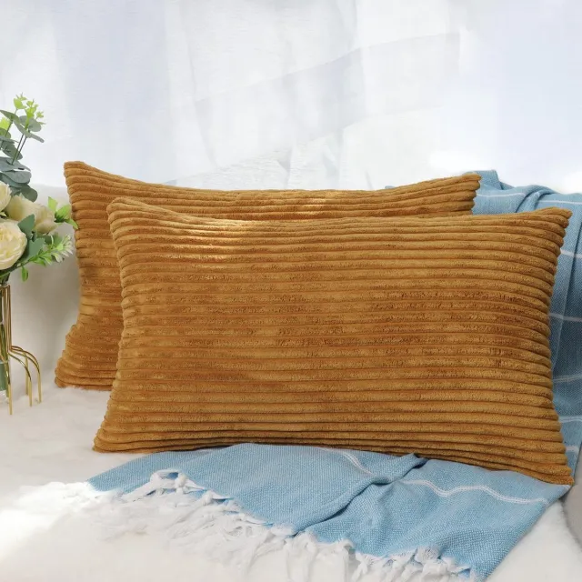 Unyqoos Set van 2 Corduroy Kussenslopen voor Sierkussens in Diverse Kleuren Modderbruin