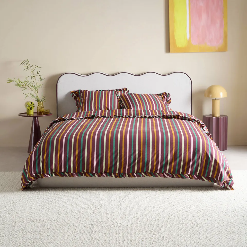 NOUS Living katoenen gestreepte 2-persoons dekbedovertrek 200x220 cm - donkerrood, foto 7