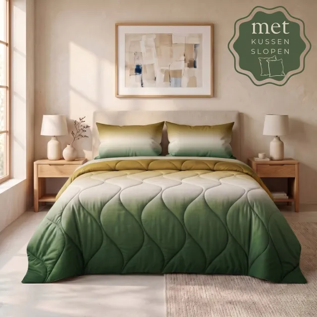 Sleep comfy Gradient Zomer Dekbed - 240x220 cm - Groen - met 2 Kussenslopen 60x70 cm - Dekbed Zonder Overtrek - Lichtgewicht & Ademend - Anti-Allergie - Geschikt voor Thuis, Camping & Caravan