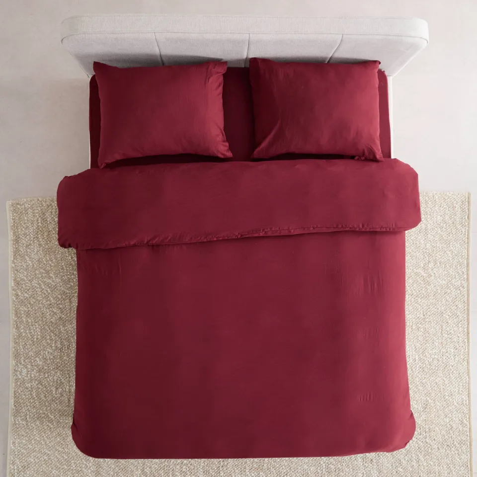 NOUS Living super soft lits-jumeaux dekbedovertrek donkerrood, foto 3