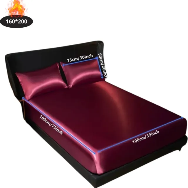 Nivard Satijnen Hoeslaken Set - Inclusief Kussensloop - 2 Delige Set - Beddengoed - Fitted Sheet - Pillow Case - Bed - Bordeauxrood 160x200