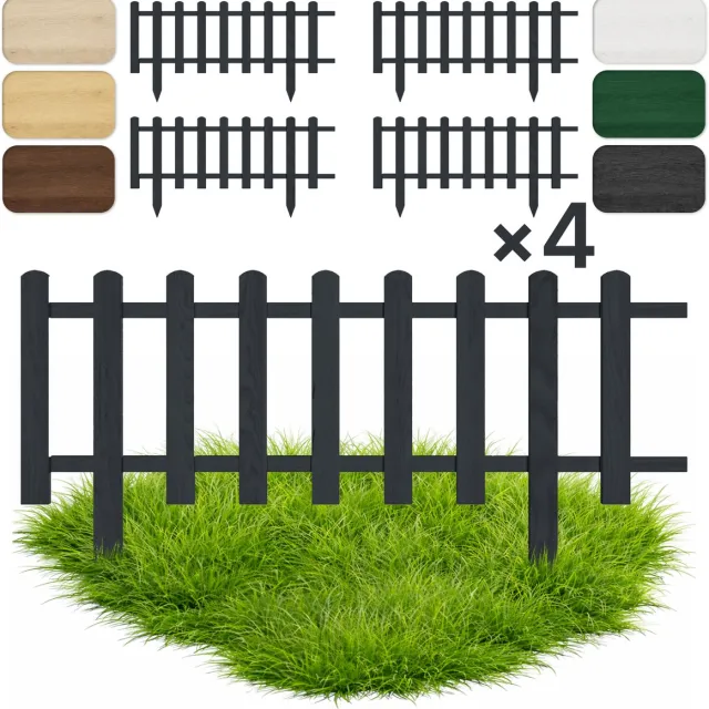Floranica Set van 4 Perkhekje Tuinhek Grenen tuinhek Gazonrand 40 x 100 cm Antraciet Houten Sierhekwerk Decoratief Borderrand Tuinaanleg 4 Stk. / Antraciet