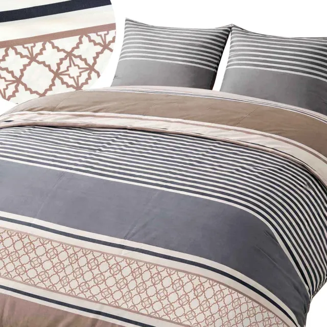 Darymex Satynlove Dekbedovertrek 140x200 cm - Grijs / Bruin - Klassieke Strepen - 100% Katoen-Satijn (120 g/m²) - 1-Persoons - Met Ritssluiting - OEKO-TEX® - Met 1 Kussensloop 70x80 cm Grijs | Bruin
