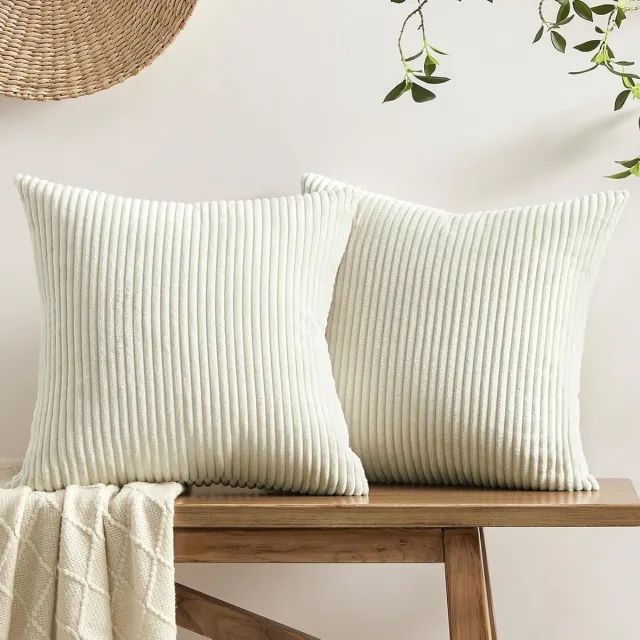 Ibenzoa Gestreept Kussenhoezen Set - Beige en Wit, 40x40 cm - Zachte Textiel