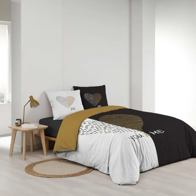 Livettti.NL Dekbedovertrek You & Me Gold/Black/White - 100% Katoen - 240x220cm Zwart