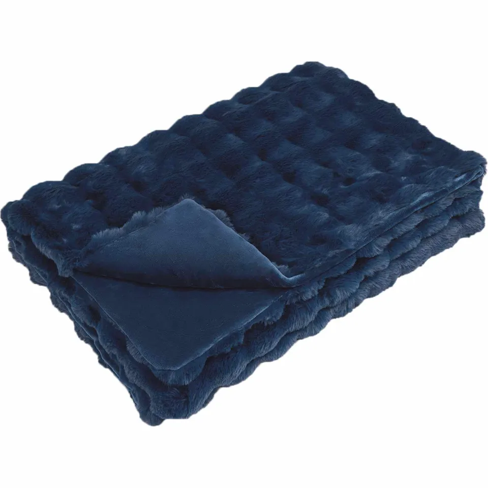 vidaXL Antislip deken van imitatie konijnenbont OLITE Marineblauw