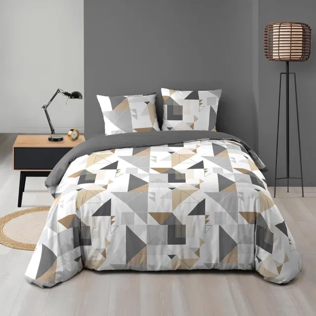 KGS Promolinge Trigone Beddengoedset - Bedrukt microvezel, zacht en Oeko-Tex gecertificeerd_ Beige