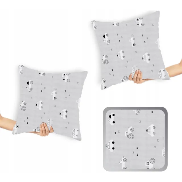 Designpremium Katoenen kussenslopen 40x40 cm met autjesprint - 2 stuks Wit met lichtgrijze achtergrond