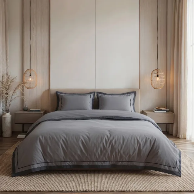 Dreamhouse Dekbedovertrek - Gallardo Grijs 140 x 200/220 - Verkoelend Percale Katoen - Dubbele instopstrook - Wassen op 40 graden - Inclusief kussensloop - Zwart - Grijs