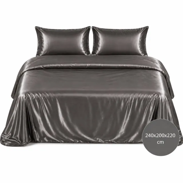 Roden Blue Satijnen Dekbedovertrek - Antraciet - Donkergrijs - 240x200/220 - Luxe & Koel - Zacht & Ademend - Incl. Kussenslopen