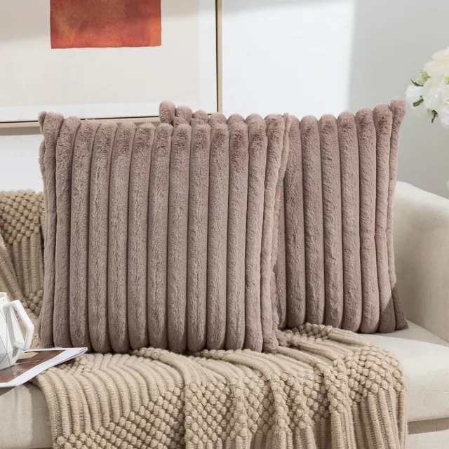 FloraGrace Kussenslopen – Sierkussensloop Set Van 2 Met Zachte Fluwelen Kussenslopen, Decoratief En Gestreept Voor Woonkamer En Sofa – Kameel – 45x45 cm