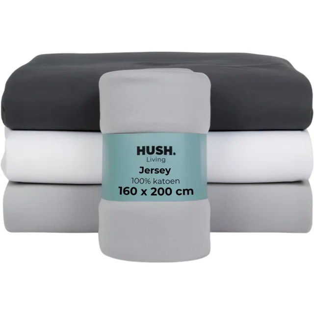 HUSH Living - Hoeslaken Jersey - 100% Katoen - 160 Grms - Kreukvrij en Strijkvrij - Rekbaar - Lekker Warm - 160x200+30cm - Lichtgrijs