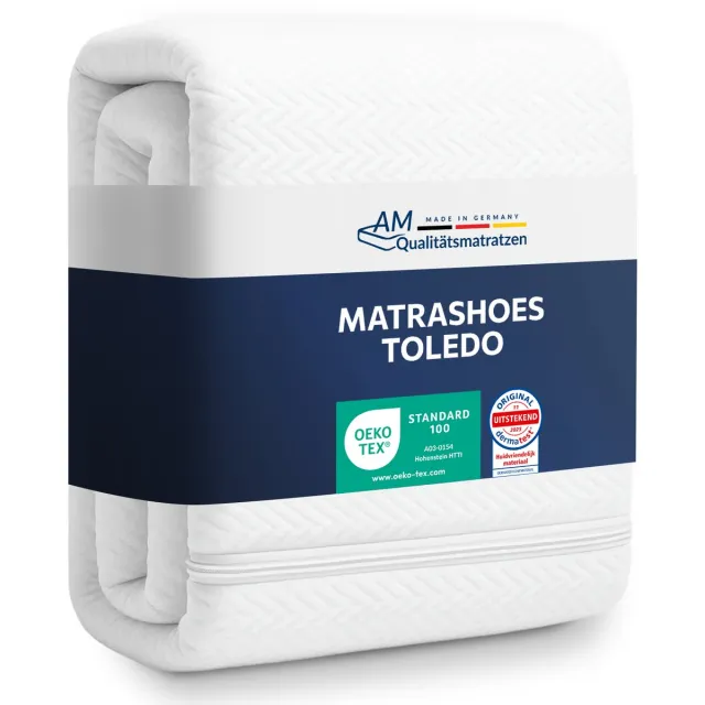 AM Qualitätsmatratzen Hoogwaardige Matrashoes 120x190cm met ritssluiting - 14 cm Kernhoogte - Dubbelgewatteerde stof met vochtabsorberende vezels - Allergeen vrij - Tot 60 graden wasbaar - 120x190 Wit