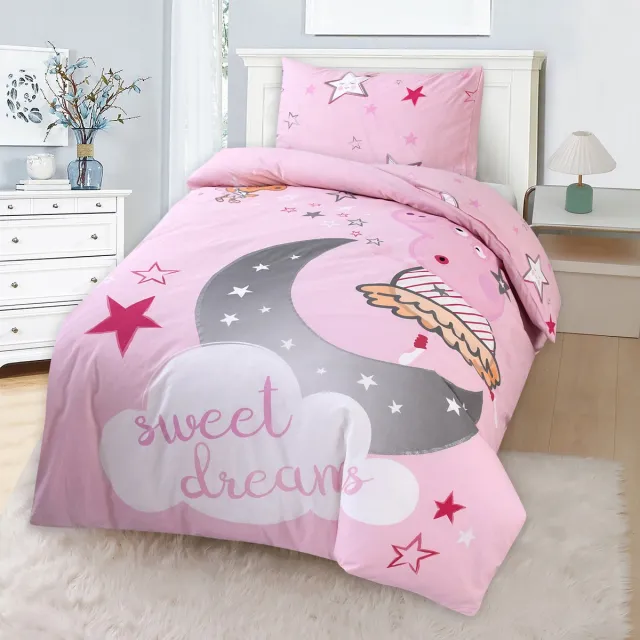 BED GLOW & APPAREL Sweet dreams Beddengoedset | Dekbedovertrek 140x200 + Hoeslaken 90x200+25 + Kussensloop 60x70 | 100% Katoen | Roze