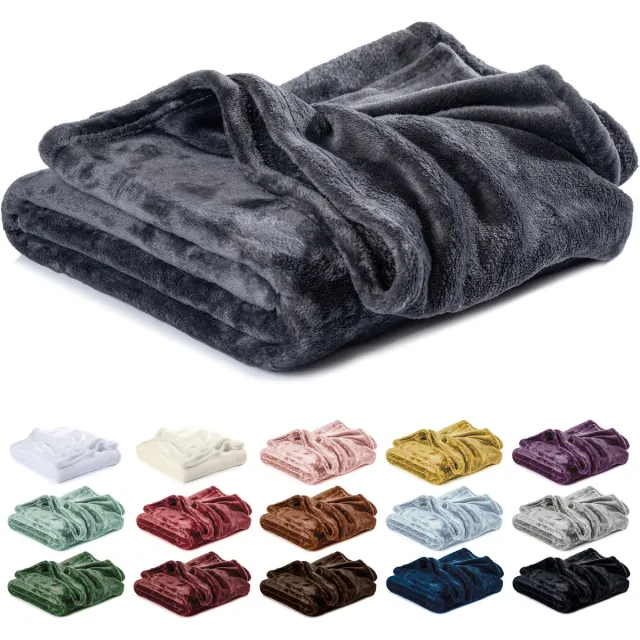 lavea Fleece Deken 180x220 cm – 2-persoons, Zacht – Warme Bankdeken van Pluizige Microvezel voor Bank en Bed, Ademend en Wasbaar – Antraciet