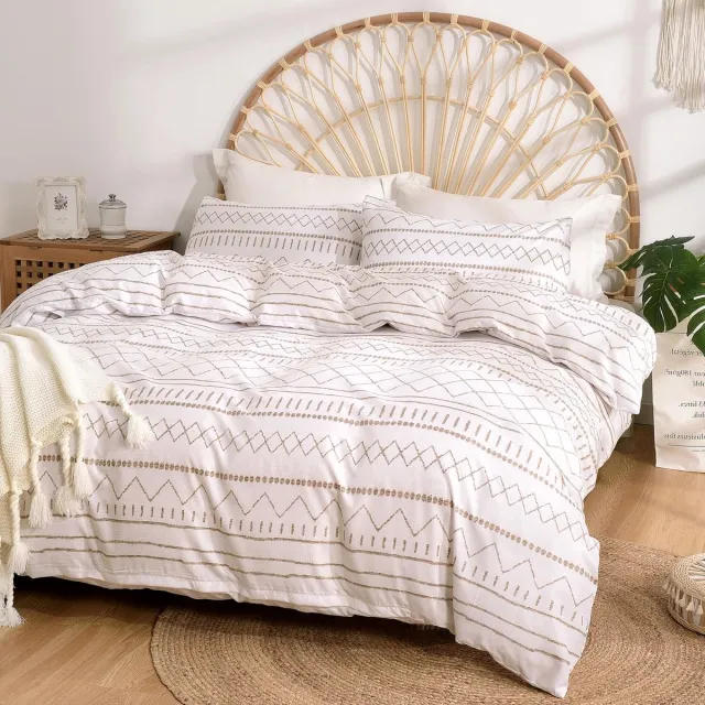 Unyqoos Stijlvol en comfortabel dekbedovertrek met Boheems design en ritssluiting beige