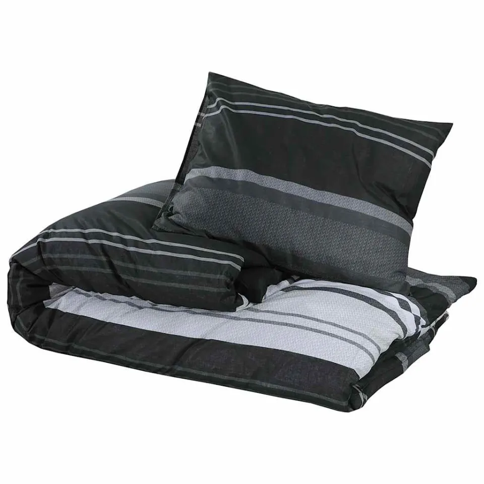 vidaXL 140 x 200 cm + 60 x 70 cm 100% Cotton Black Stripes Grijs
