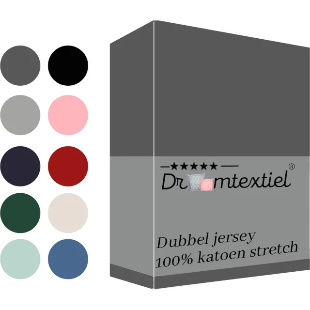 Droomtextiel Dubbel Jersey Hoeslaken Antraciet Lits-Jumeaux 180x200 cm - 100% Katoen - Hoge Hoek - Heerlijk Zacht - Strijkvrij - Rondom elastiek - Stretch - Dubbel Dikke Kaliteit