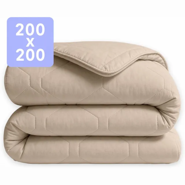 Happybed Dekbed zonder overtrek 200x200 - Wasbaar Zomerdekbed - Bedrukt dekbed zonder hoes - Hoesloos Dekbed - Tweepersoonsdekbed - Taupe
